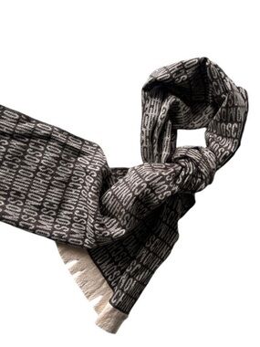 Moschino Black and Cream Logo Jacquard Scarf
